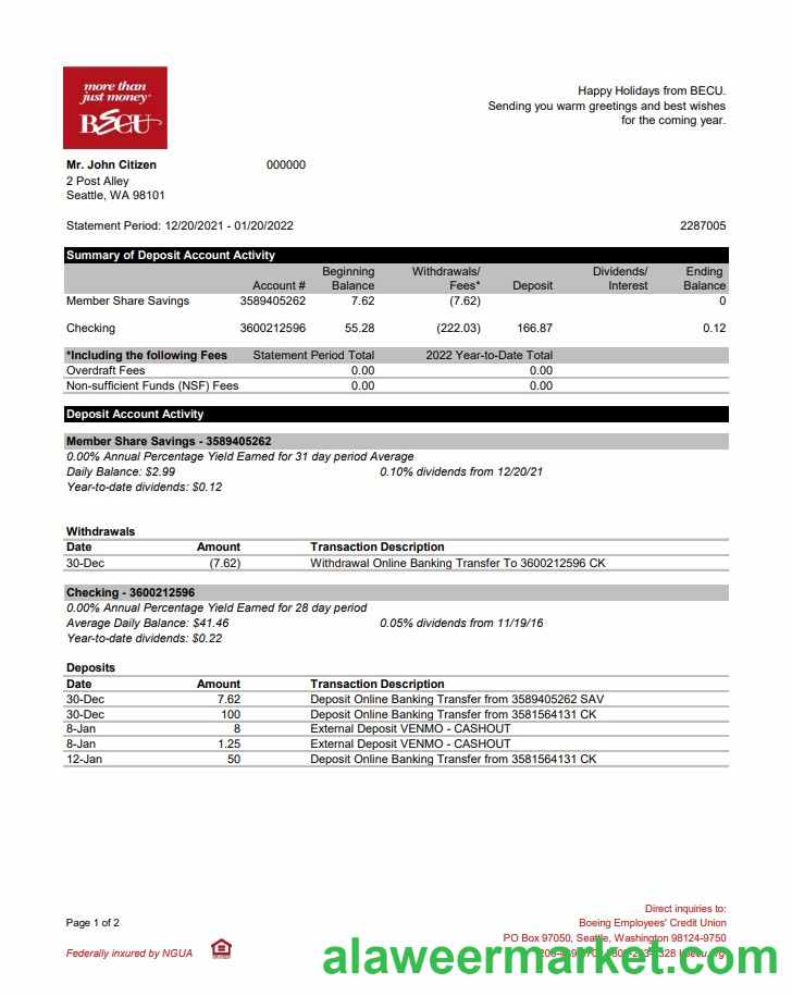 Australia BECU bank statement